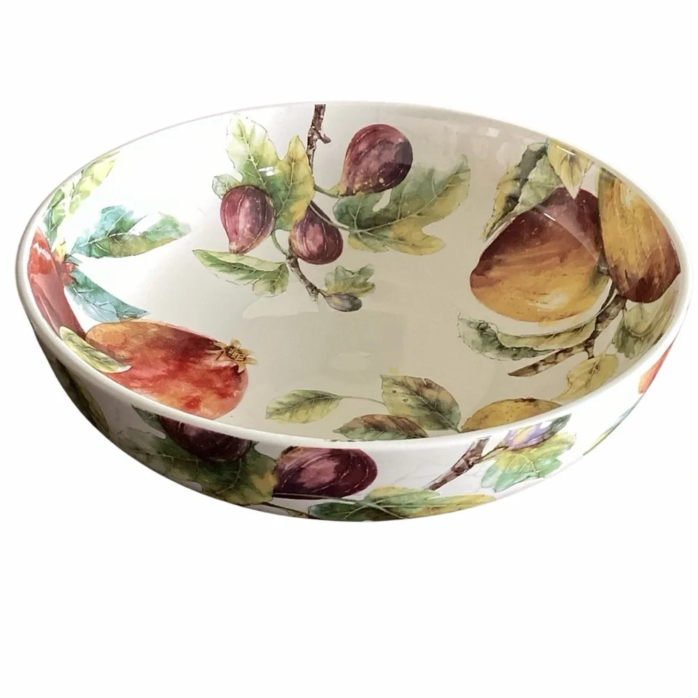 Pier 1 Fruit Motif Large White Serving Bowl Green, Yellow, Red, Purple Accents